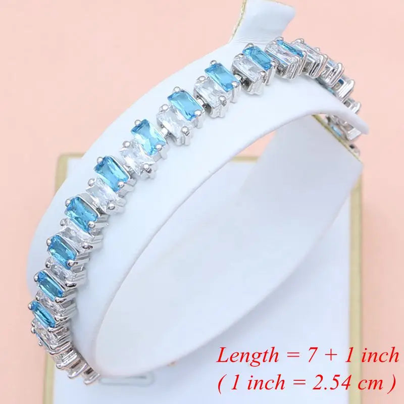 Silver 925 Jewelry Sets for Women Sky Blue Crystal Birthstone Fashion Jewelry Gift for Her Party Necklace Sets