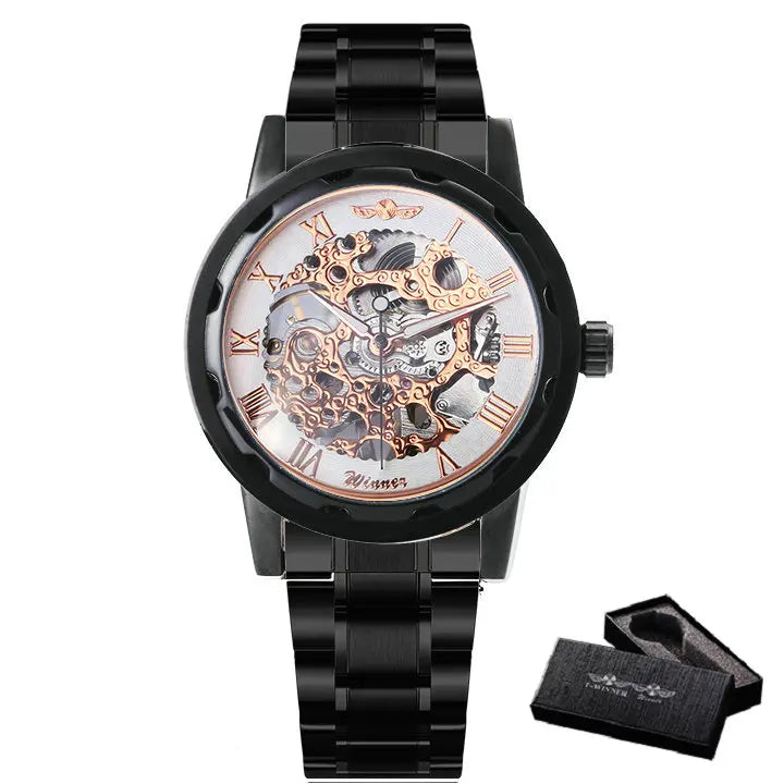 New 2020 Top Brand Luxury WINNER Golden Watches Mens Skeleton Mechanical Watches Stainless Steel Strap Classic Wristwatch COLORs