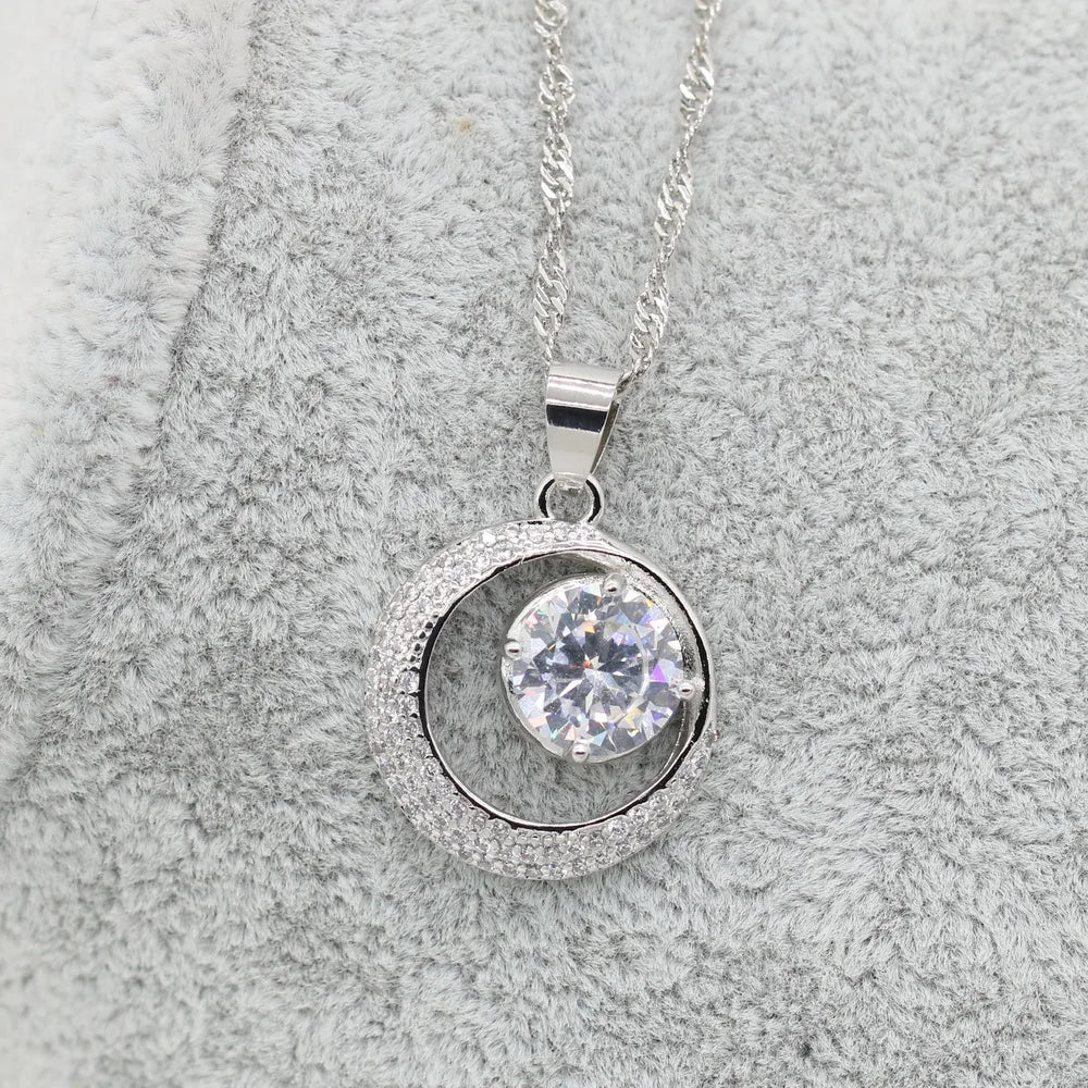 2021 mais novo branco zircon 925 conjuntos de jóias de prata para mulheres brincos de casamento colar pingente caixa de presente livre