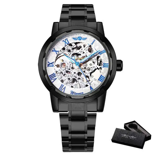 New 2020 Top Brand Luxury WINNER Golden Watches Mens Skeleton Mechanical Watches Stainless Steel Strap Classic Wristwatch COLORs