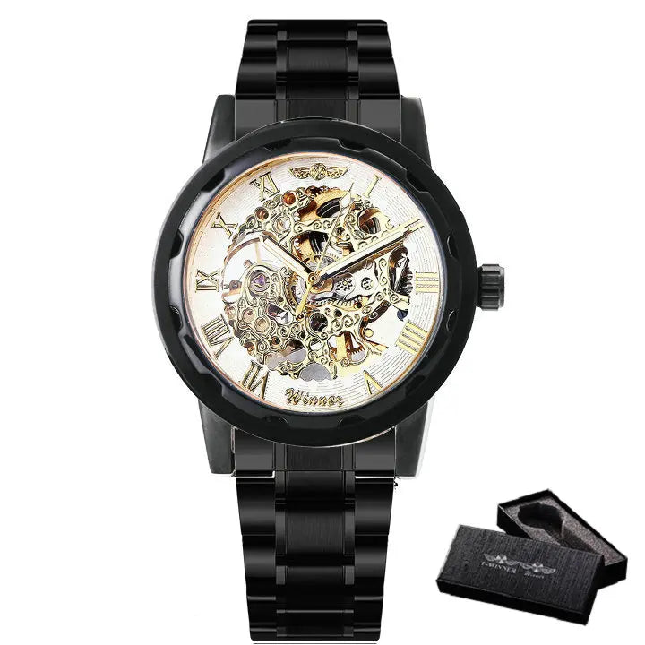 New 2020 Top Brand Luxury WINNER Golden Watches Mens Skeleton Mechanical Watches Stainless Steel Strap Classic Wristwatch COLORs