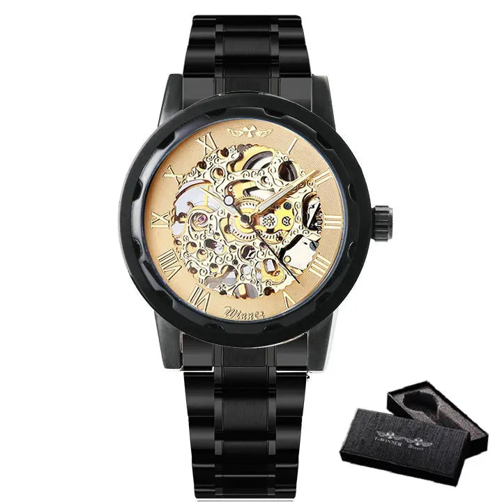 New 2020 Top Brand Luxury WINNER Golden Watches Mens Skeleton Mechanical Watches Stainless Steel Strap Classic Wristwatch COLORs
