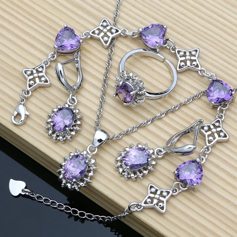 Silver 925 Jewelry Sets for Women Sky Blue Crystal Birthstone Fashion Jewelry Gift for Her Party Necklace Sets