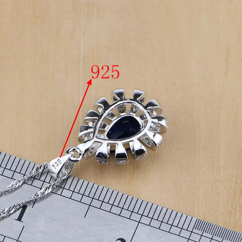 Hiphop Style 925 Sterling Silver Jewelry Blue Zircon White CZ Jewelry Sets For Women Earring/Pendant/Necklace/Rings