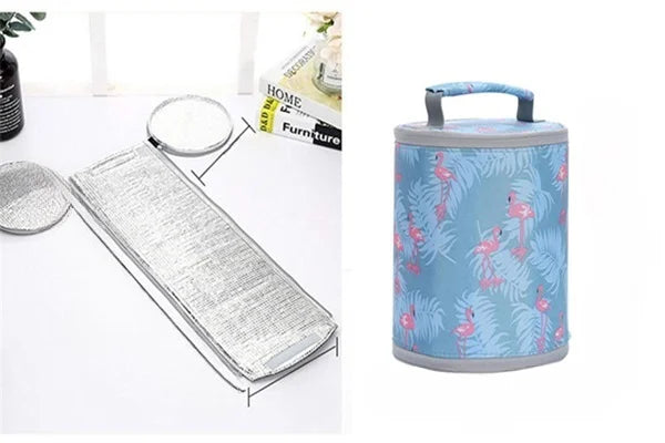 Round Insulated Lunch Bag, Foldable Thermal Insulated Lunch Bag Cover with Waterproof Round Insulation and Zipper Closing Waterproof Lunch Bag Tiffin Bag Insulated Lunch Box