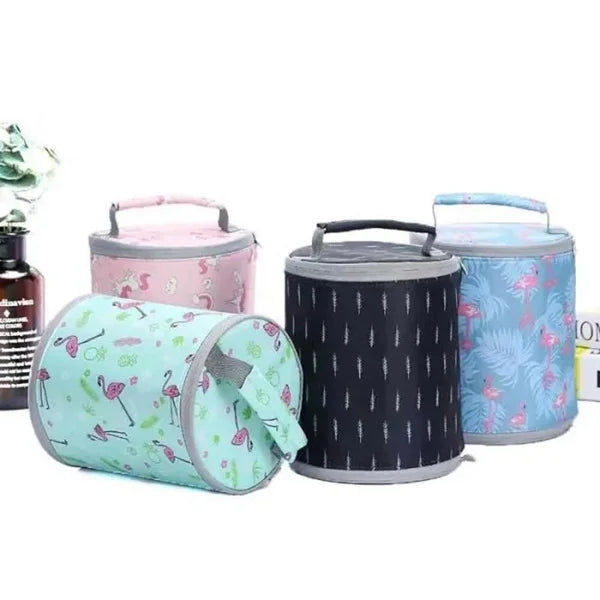 Round Insulated Lunch Bag, Foldable Thermal Insulated Lunch Bag Cover with Waterproof Round Insulation and Zipper Closing Waterproof Lunch Bag Tiffin Bag Insulated Lunch Box