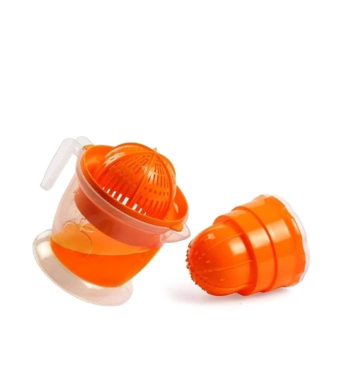Manual Citrus Juicer with Container – Hand Press Orange & Lemon Juice Extractor with Filter and Pour Spout (Random Color)