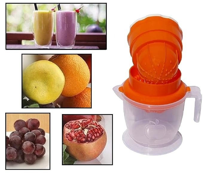 Manual Citrus Juicer with Container – Hand Press Orange & Lemon Juice Extractor with Filter and Pour Spout (Random Color)