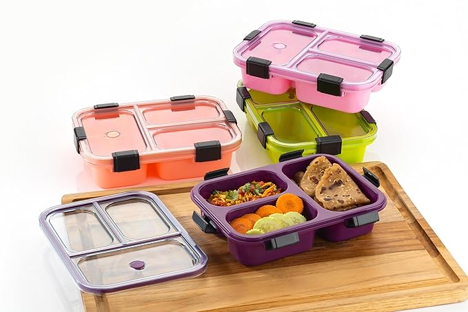 3-Compartment Leak-Proof Lunch Box with Lid – Microwave Safe & BPA-Free (Random Color)