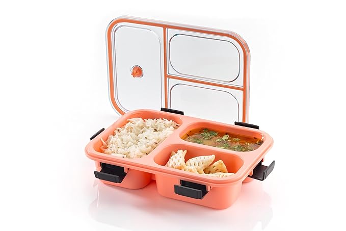3-Compartment Leak-Proof Lunch Box with Lid – Microwave Safe & BPA-Free (Random Color)