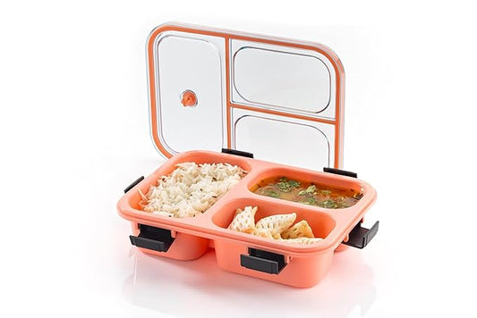 3-Compartment Leak-Proof Lunch Box with Lid – Microwave Safe & BPA-Free (Random Color)