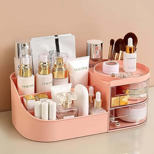 All-in-One Makeup Organizer with Storage Drawers – Desktop Vanity Box for Cosmetics, Skincare, Perfumes & Jewelry (Random Color)