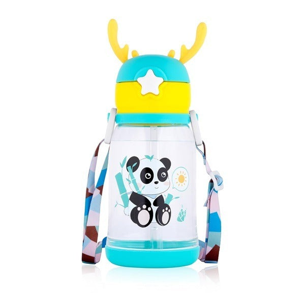 600ml Cartoon Design Sippy Water Bottle and Shoulder Strap for Students and Children, Boy, girl