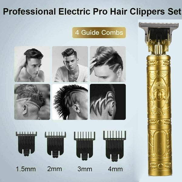 Professional Vintage T9 Trimmer Cordless Hair Clipper for Men, USB Rechargeable, Stainless Steel Blade, 90-Minute Runtime, Includes 4 Limit Combs