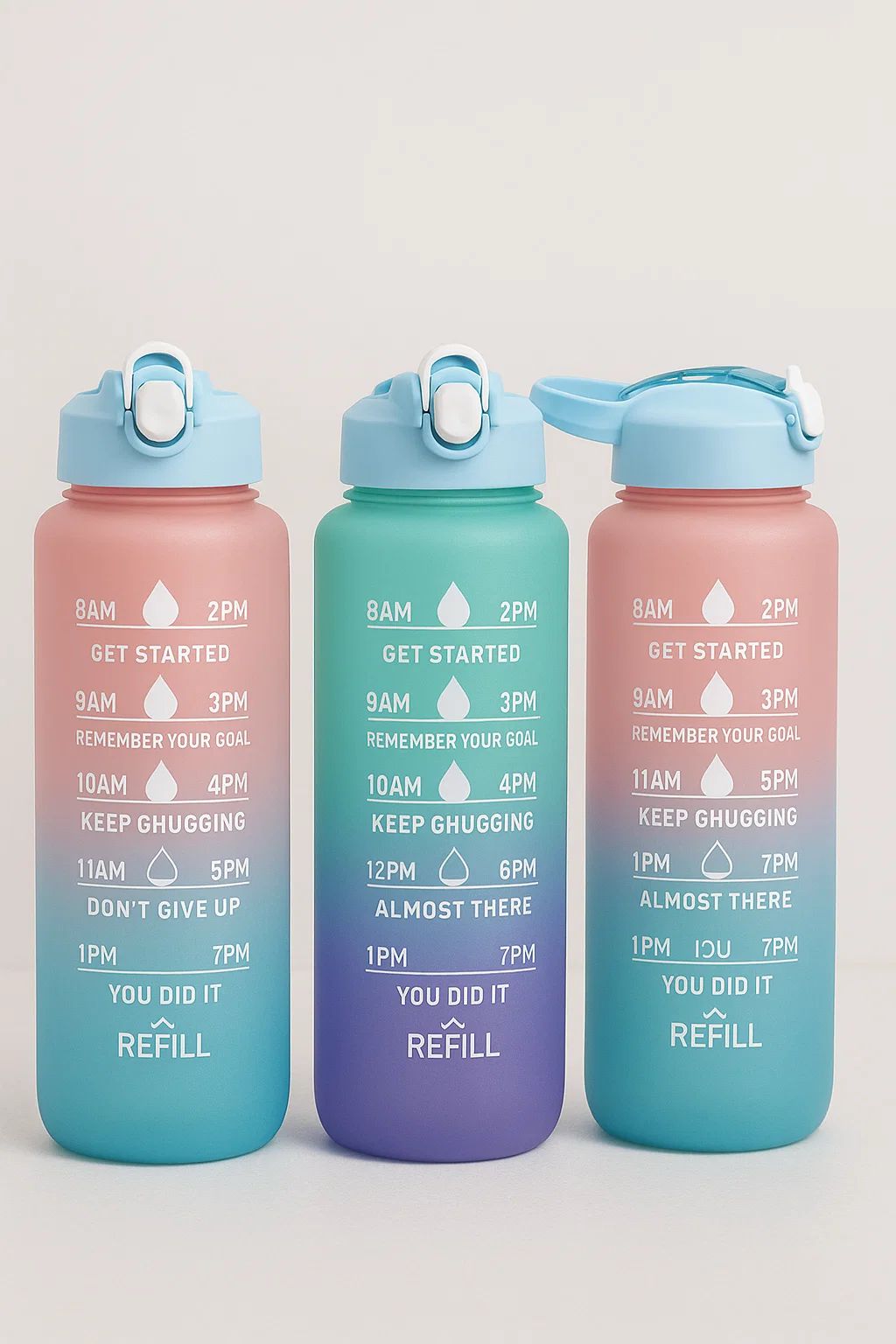 1000ml Motivational Water Bottle With Straw Time Marker, Leak-Proof Drink Bottle BPA Free Non-Toxic Tritan Material 1 Click Open for Running Gym, Garden Walk, School
