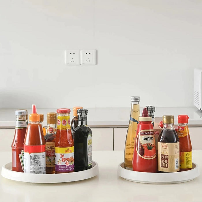 Non-Skid 360° Rotating Storage Plastic Tray, Turntable Multifunction Kitchen Organiser Rack, Organiser for Jars Cans, Dining Table, Office, Refrigerator, Cupboard, Bathroom, Living Room