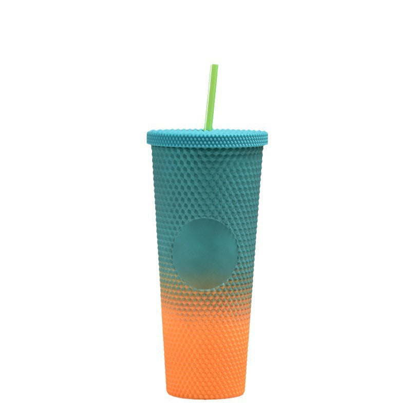 700 ml Gradient Plastic Cup Creative Cup with Straw Double-Layer Cup - Matte (Random Colors)