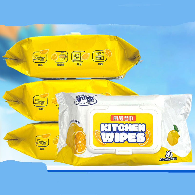 Kitchen Wet Wipes to Remove Oil Stains Thick Household Cleaning Wet Wipes Chimney Hood Oil Wipe Disposable Rag (80 Pcs)