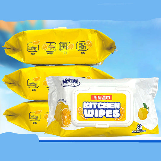 Kitchen Wet Wipes to Remove Oil Stains Thick Household Cleaning Wet Wipes Chimney Hood Oil Wipe Disposable Rag (80 Pcs)