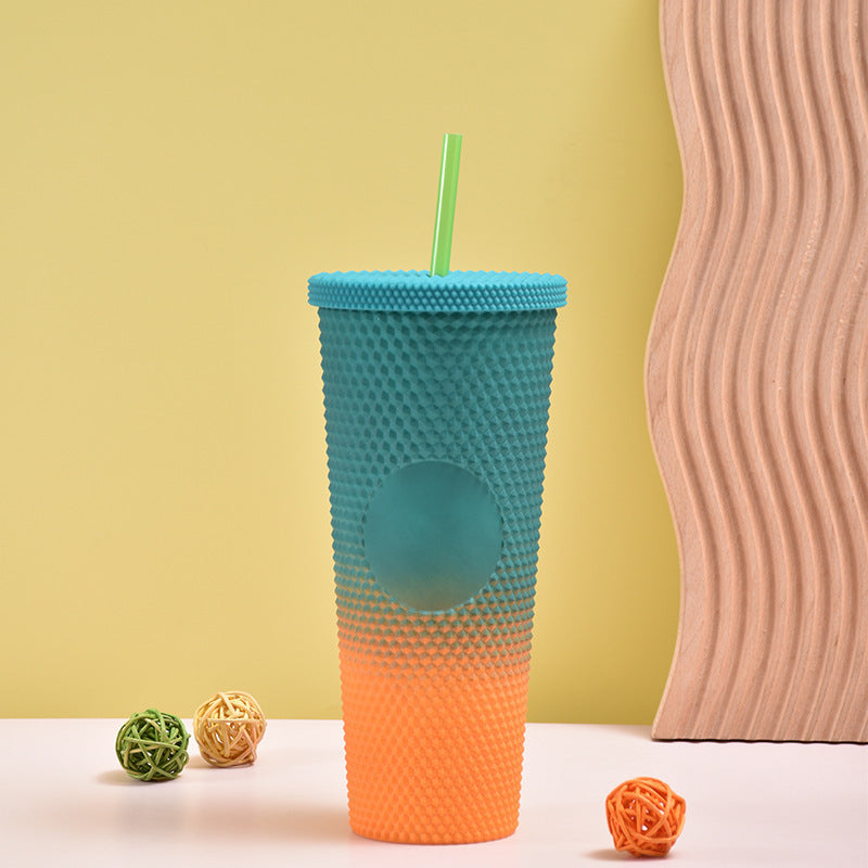 700 ml Gradient Plastic Cup Creative Cup with Straw Double-Layer Cup - Matte (Random Colors)