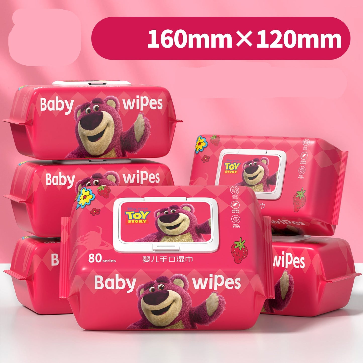 Strawberry Bear Hand and Mouth Wet Wipes Family Pack 80 Pieces Baby Wipes