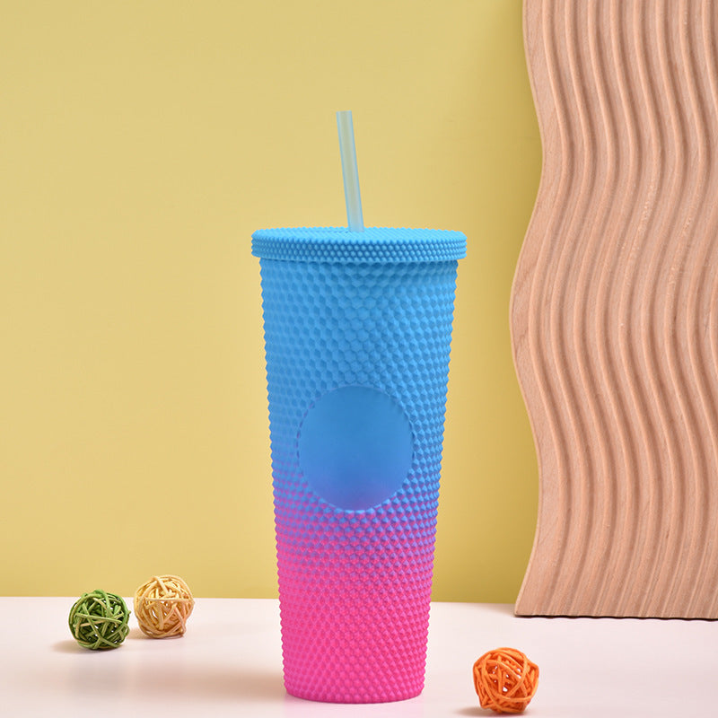 700 ml Gradient Plastic Cup Creative Cup with Straw Double-Layer Cup - Matte (Random Colors)