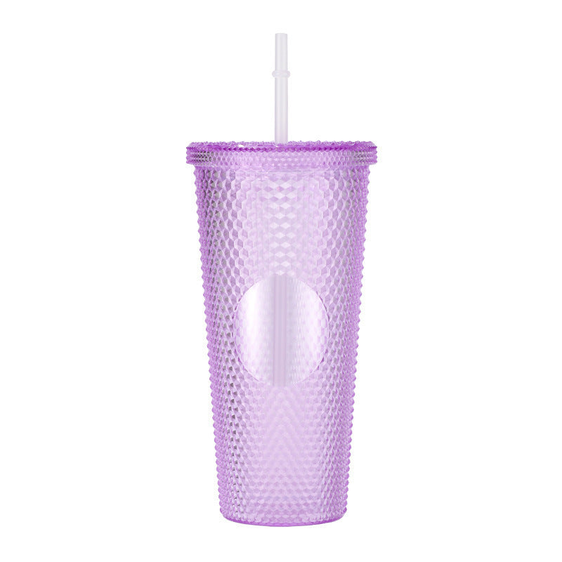700 ml Diamond Transparent Plastic Water Cup with Straw Large Capacity Car Cup (Random Colors)