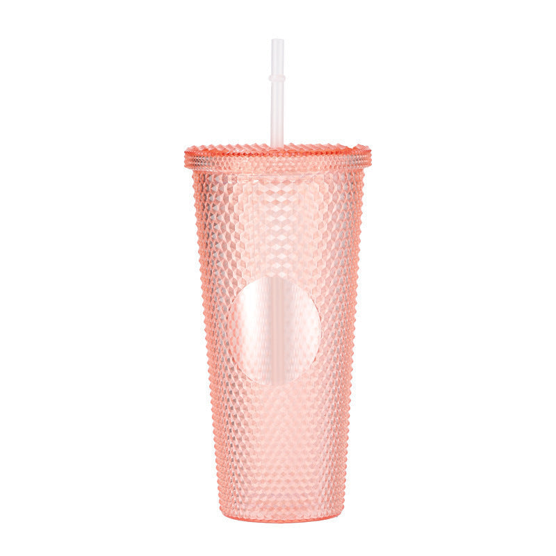 700 ml Diamond Transparent Plastic Water Cup with Straw Large Capacity Car Cup (Random Colors)