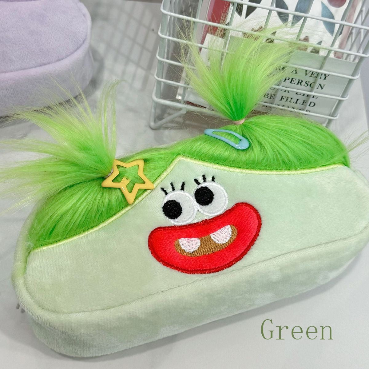 Funny Hairy Girl Pencil Case- With Accessories (Random Color)