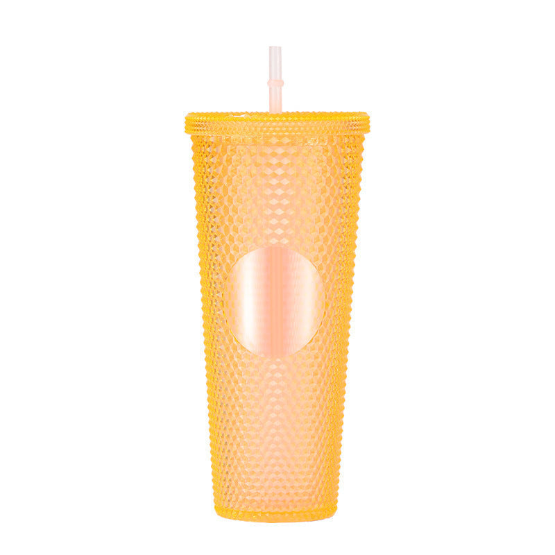 700 ml Diamond Transparent Plastic Water Cup with Straw Large Capacity Car Cup (Random Colors)