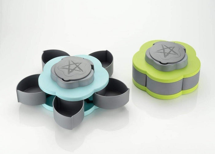 5 Compartments Flower Candy Box Serving Rotating Tray Dry Fruit, Candy, Chocolate, Snacks Storage Box, Dry-Fruit Serving Bowl Tray for Kitchen with Mobile Stand for Office Desk