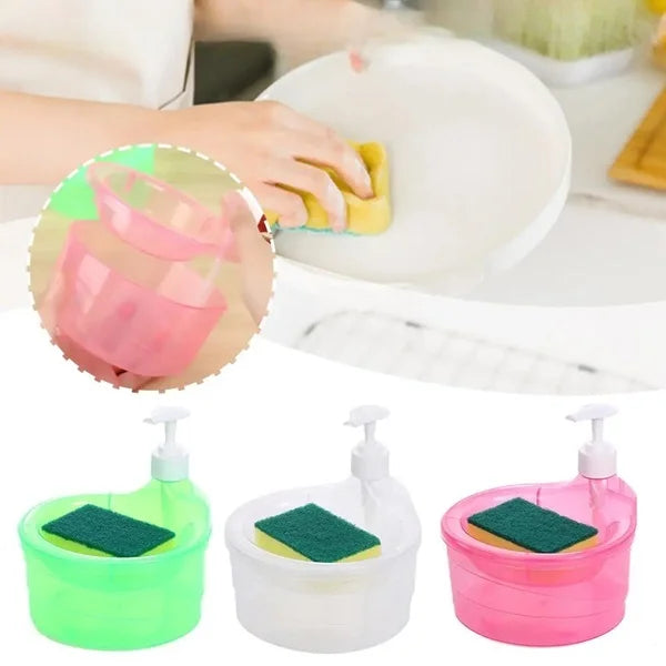 2-in-1 Dish Soap Dispenser and Sponge Holder Kitchen Accessory for Dishwashing Liquid Soap, Includes Free Sponge - Soap Pump Dispenser