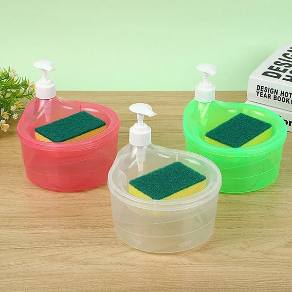 2-in-1 Dish Soap Dispenser and Sponge Holder Kitchen Accessory for Dishwashing Liquid Soap, Includes Free Sponge - Soap Pump Dispenser