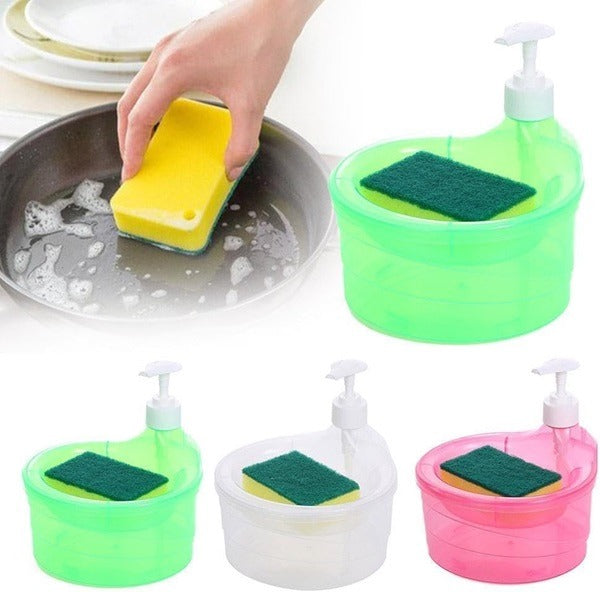 2-in-1 Dish Soap Dispenser and Sponge Holder Kitchen Accessory for Dishwashing Liquid Soap, Includes Free Sponge - Soap Pump Dispenser
