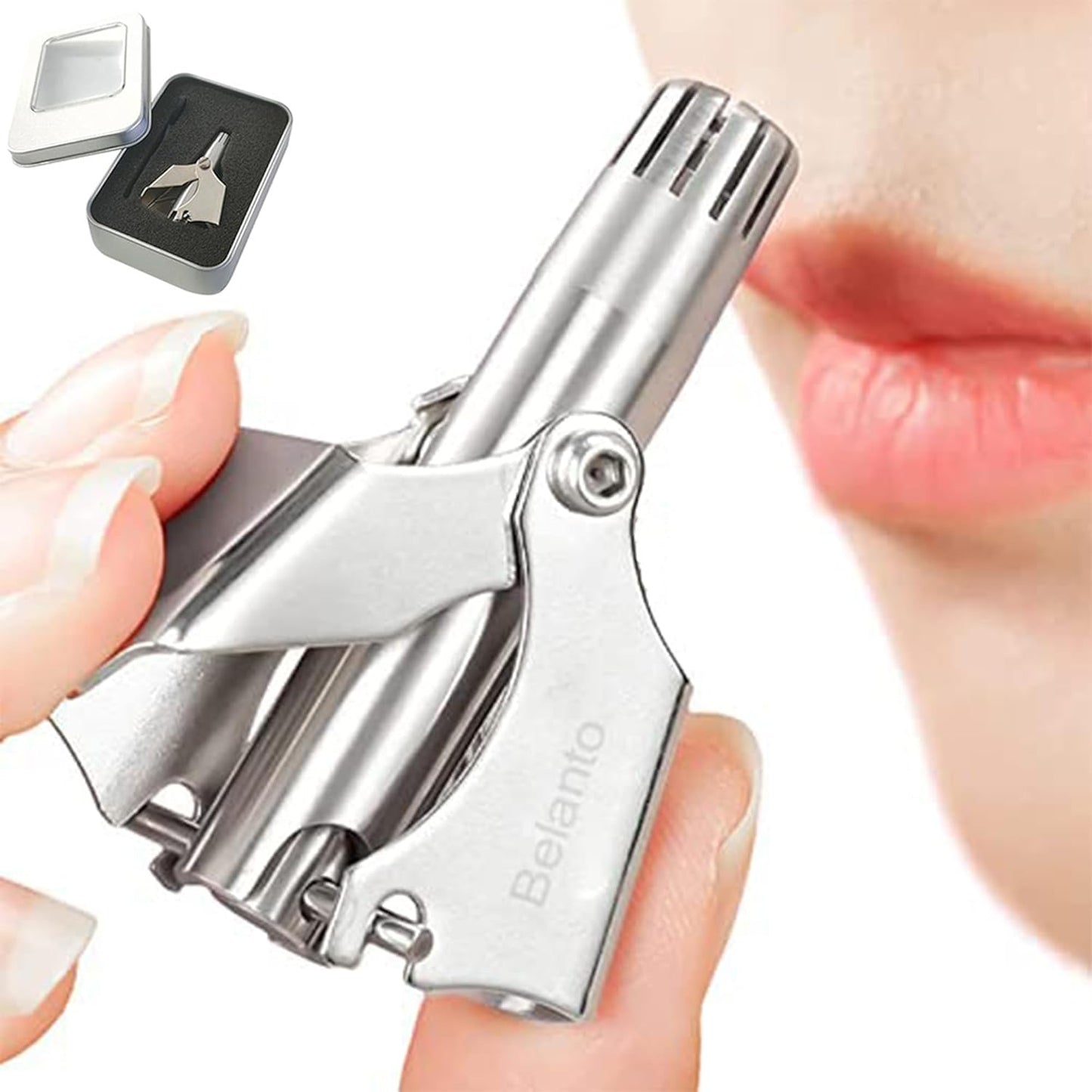 Manual Nose & Ear Hair Clipper Trimmer for Men & Women - Stainless Steel Painless Nose Hair Trimmer with Storage Case and Cleaning Brush