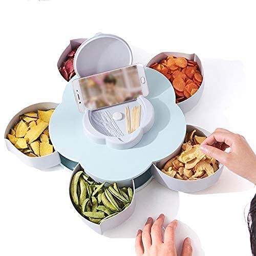 1 pc Flower Candy Box Serving Rotating Tray Masala Box with Mobile Phone Stand for Home and Kitchen Multi Compartment Spices Storage Tray (Multicolor)