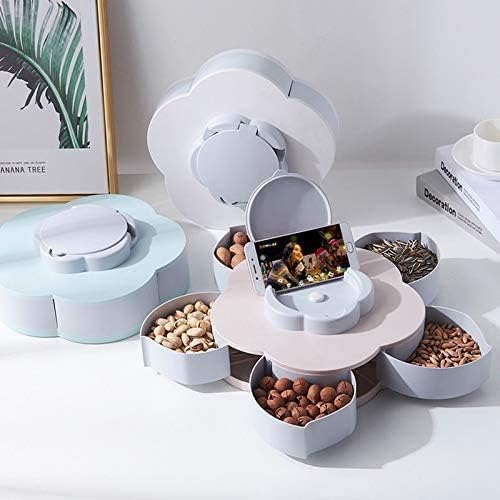 1 pc Flower Candy Box Serving Rotating Tray Masala Box with Mobile Phone Stand for Home and Kitchen Multi Compartment Spices Storage Tray (Multicolor)