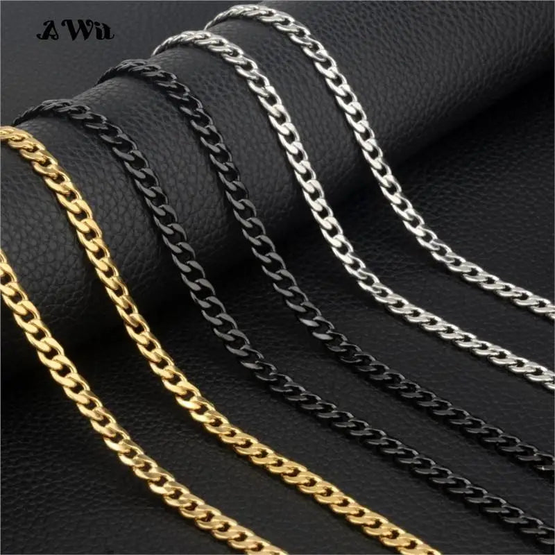 AWit Long Stainless Steel Chain Necklace Hip Hop for Women Men on The Neck Fashion Jewelry Accessories Choker Valentine's Day