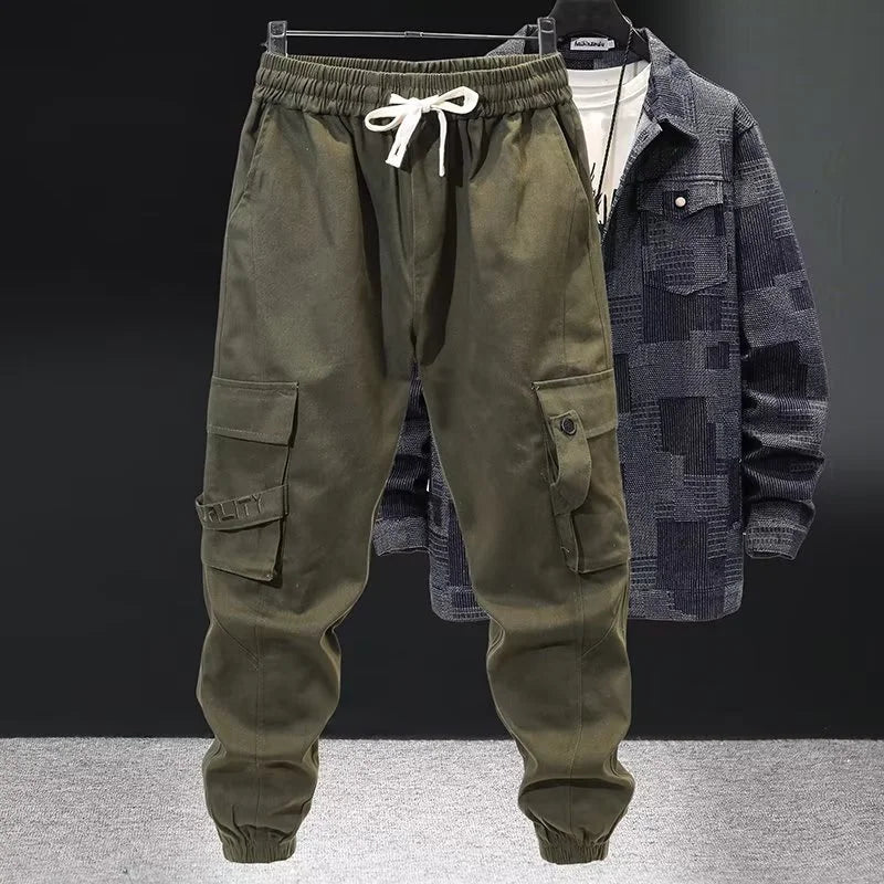 New Overall Men's Fashion Cotton Casual Pants Black Green Coffee Pants Pocket Loose Sweatpants Men's Jogger