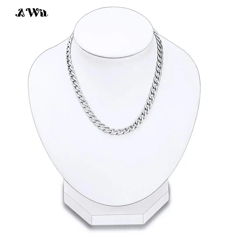 AWit Long Stainless Steel Chain Necklace Hip Hop for Women Men on The Neck Fashion Jewelry Accessories Choker Valentine's Day