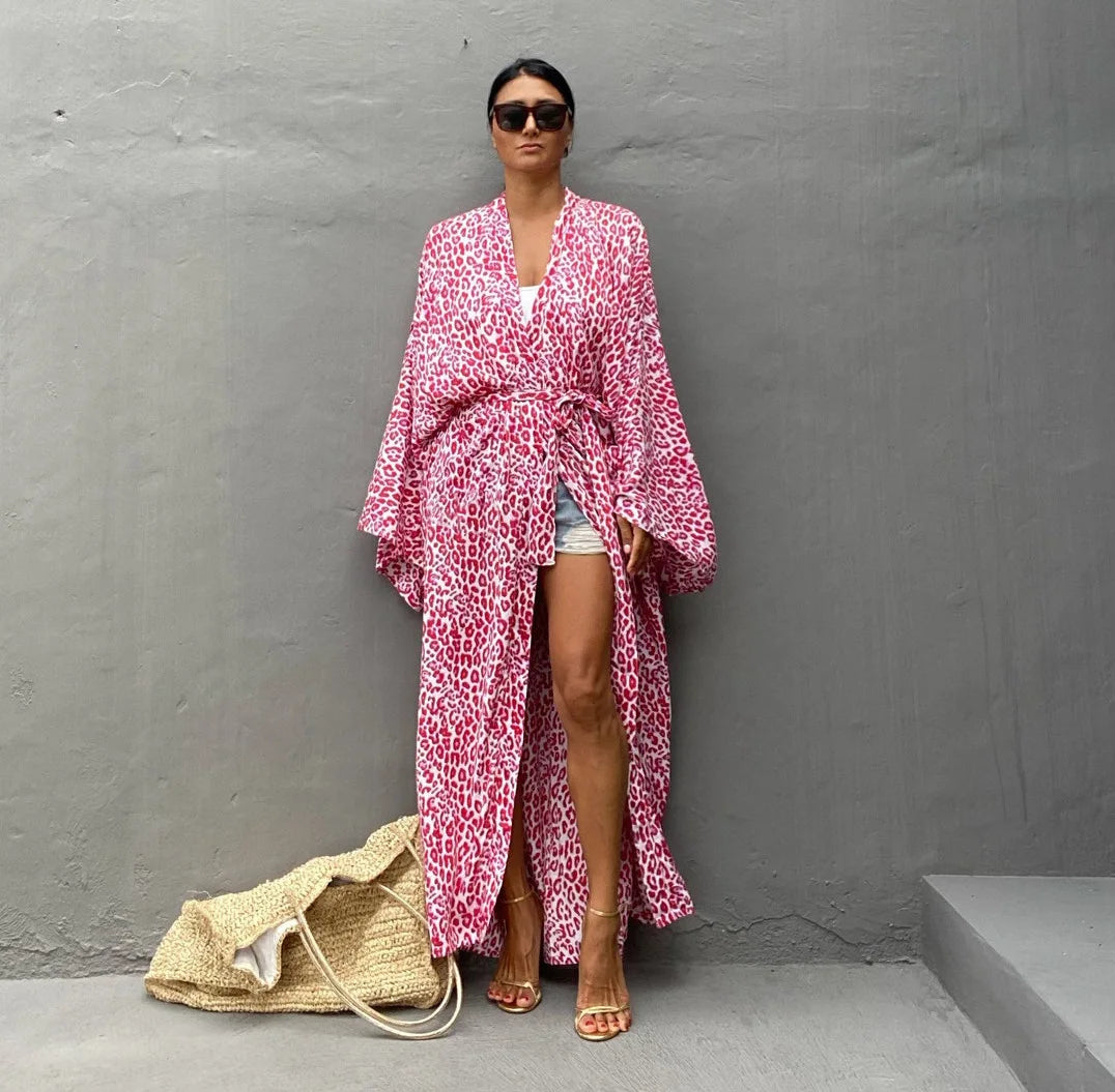 Kimono Bohemian Beach Swimsuit Cover Up Pareo Beach Women Tunics Beachwear 2023 Summer Long Bikini Blouse beach outfit for women