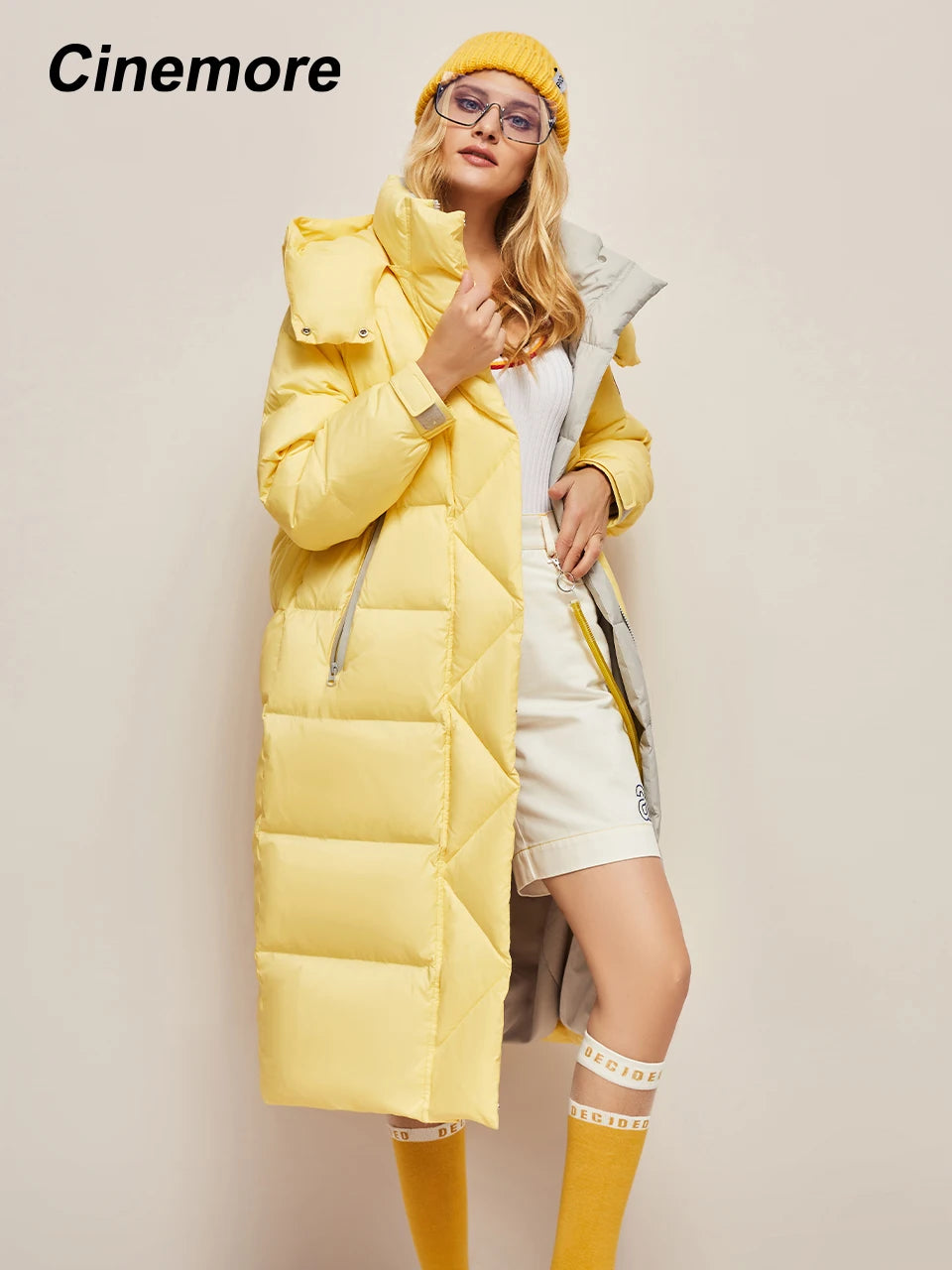 Cinemore down jacket woman winter 2022 long cold warm standing collar hooded casual Parkas Women's white duck down jacket Y22510