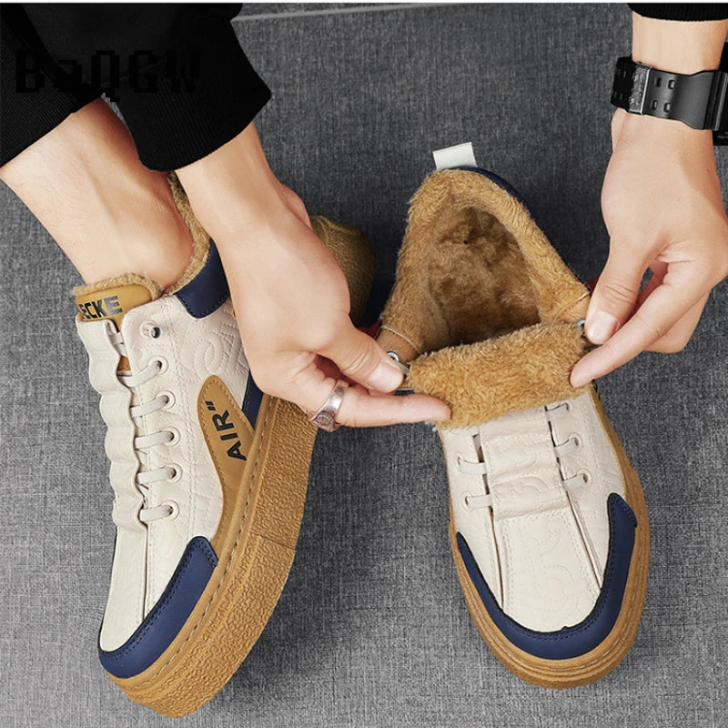 Men's Fashion Winter Plush Platform Skate Shoes Designer Casual Sneakers Outdoor Comfortable Warm Non-slip Lace-up Versatile