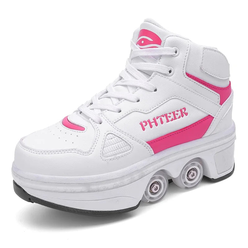 New Deformation Roller Skate Shoes for Kids Parkour Roller Shoes With4 Wheels Double-Row Roller Skates Ice skate Casual Sneakers