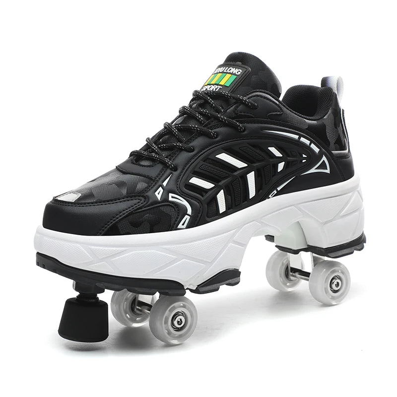 New Unisex Deformation Parkour Shoes Four Wheels Rounds Of Running Shoes Casual Sneakers Deform Roller Shoes Skating Shoes brake