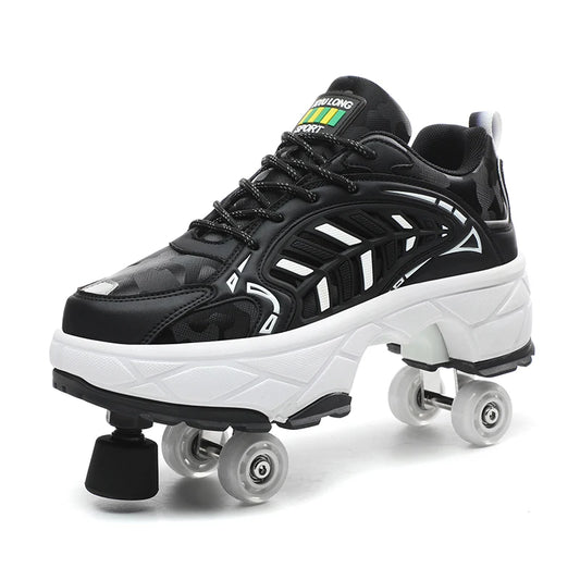 New Unisex Deformation Parkour Shoes Four Wheels Rounds Of Running Shoes Casual Sneakers Deform Roller Shoes Skating Shoes brake