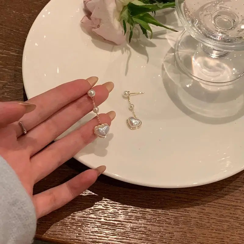 S925 Silver Needle Korean Edition Love Pearl Long Style Tassel Fashion Small Style Simple And High Grade Design Earrings Brinco