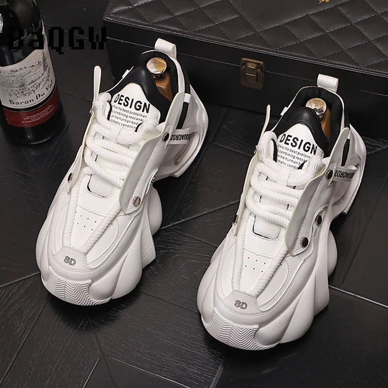 Sapato casual de fundo grosso masculino, tênis de caminhada esportiva, mocassins, marca designer, nova moda