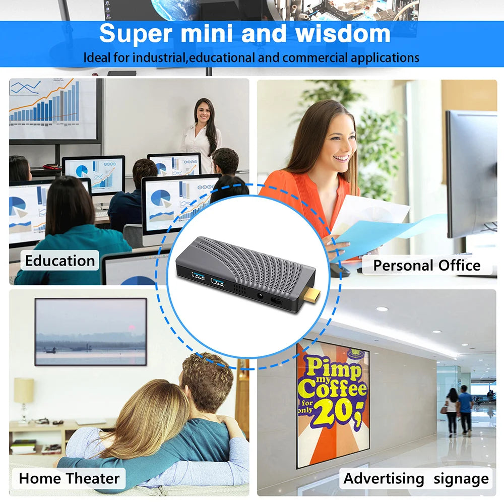 KimTin Celeron N4000 Quad Core CPU 4GB 64GB 4K Fanless Mini PC Windows 10 Pro Stick Mini Computer HDMI 2.4G 5G WiFi 1000 LAN