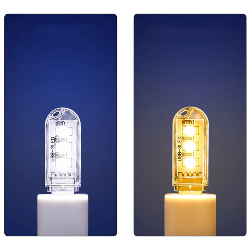 1pcs 3 LED USB 5V LED Light Portable Ultra Bright Mini Computer LED Lamp Book Lamp USB Power Charger Reading Light Warm White